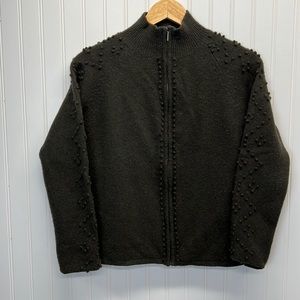 Vintage‎ Jillian Jones 100% Lambs Wool Cardigan French Knot Accents Sz M